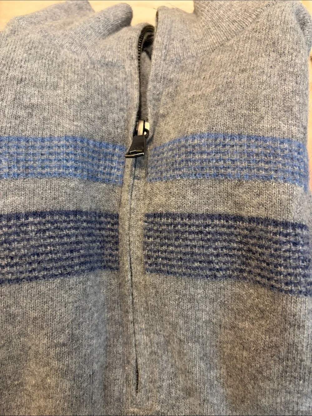 Men's Grey Quarter-Zip Sweater with Blue Stripe Detail